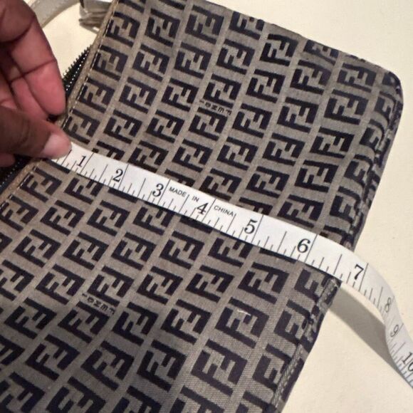 Fendi Zucchino Mini Bag Navy White FF Logo Slouchy Baguette Shoulder Purse - Picture 12 of 15